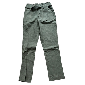 Have Green Linen Paper Bag Waist Belted Pants Small